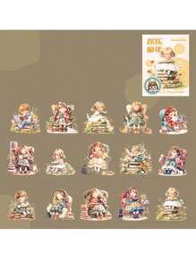 10张快乐童年系列可爱卡通人物主题手机壳贴纸、书包铅笔盒平板滑板鞋贴纸、儿童人物、开学季礼物 - 彩色 - 查看 10