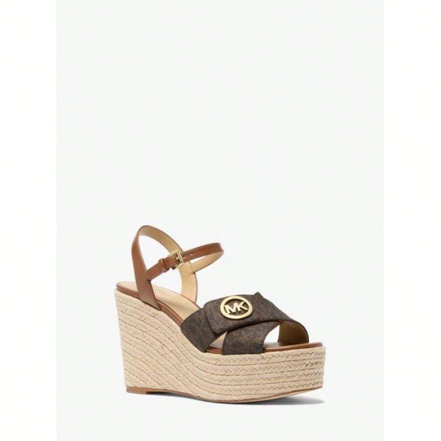 Michael Kors Hannah Signature Logo Wedge Sandal |  | Women Heeled Sandals - 棕色 - 查看 1