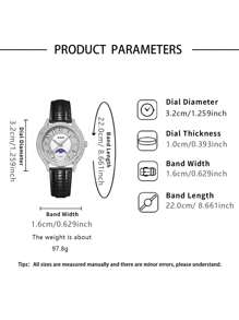 DOM 1 件时尚女士水钻镶嵌昼夜发光珍珠贝母表盘皮革表带防水腕表 - 銀色 - 查看 3