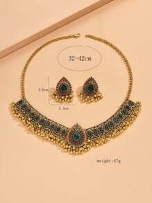 1pc Vintage Rhinestone Peacock Necklace And 1 Pair Earrings Women Jewelry Set