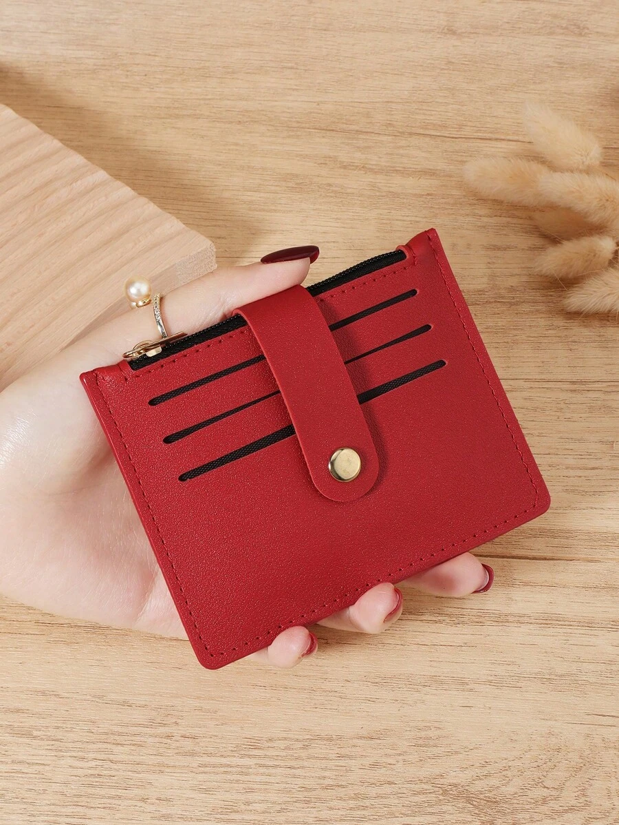 SOUTHLAND&KANGAROO Burgundy Bag Charry Red Bag Wine Red Bag Buckle Fashion Card Holder Slim Lightweight Portable Cash Money ID Card Credit Card Coin Pocket For Birthday Gift Anniversary Christmas On Valentine Day Couple Female Lady Girls Women Teenagers For College Student School Student Bag School Supplies For School Dorm Room & Back To School For Women Wallet Mini Wallet Purse Wallet Card Wallet - Red - View 1