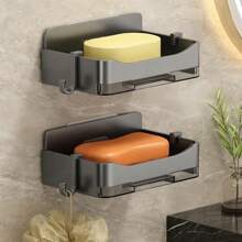 Soporte deón de baño sin perforaciones, soporte de esponja deón montado en la pared, organizador, plato deón de doble drenaje, accesorios de baño DPIN - Negro - Ver 5