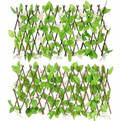 Artificial Leaf Screening, Foldable Trellis With Artificial Leaves, Privacy Garden Fence Screening, Expandable Decorative Faux Ivy Panel For Patio, Outdoor, 30x200cm (1pcs, Purple Flowers)