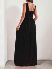 Sophisticated Off-The-Shoulder Long Dress With Leg Slit - 黑色 - 查看 2