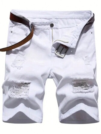 男士时尚纯色做旧水洗牛仔短裤