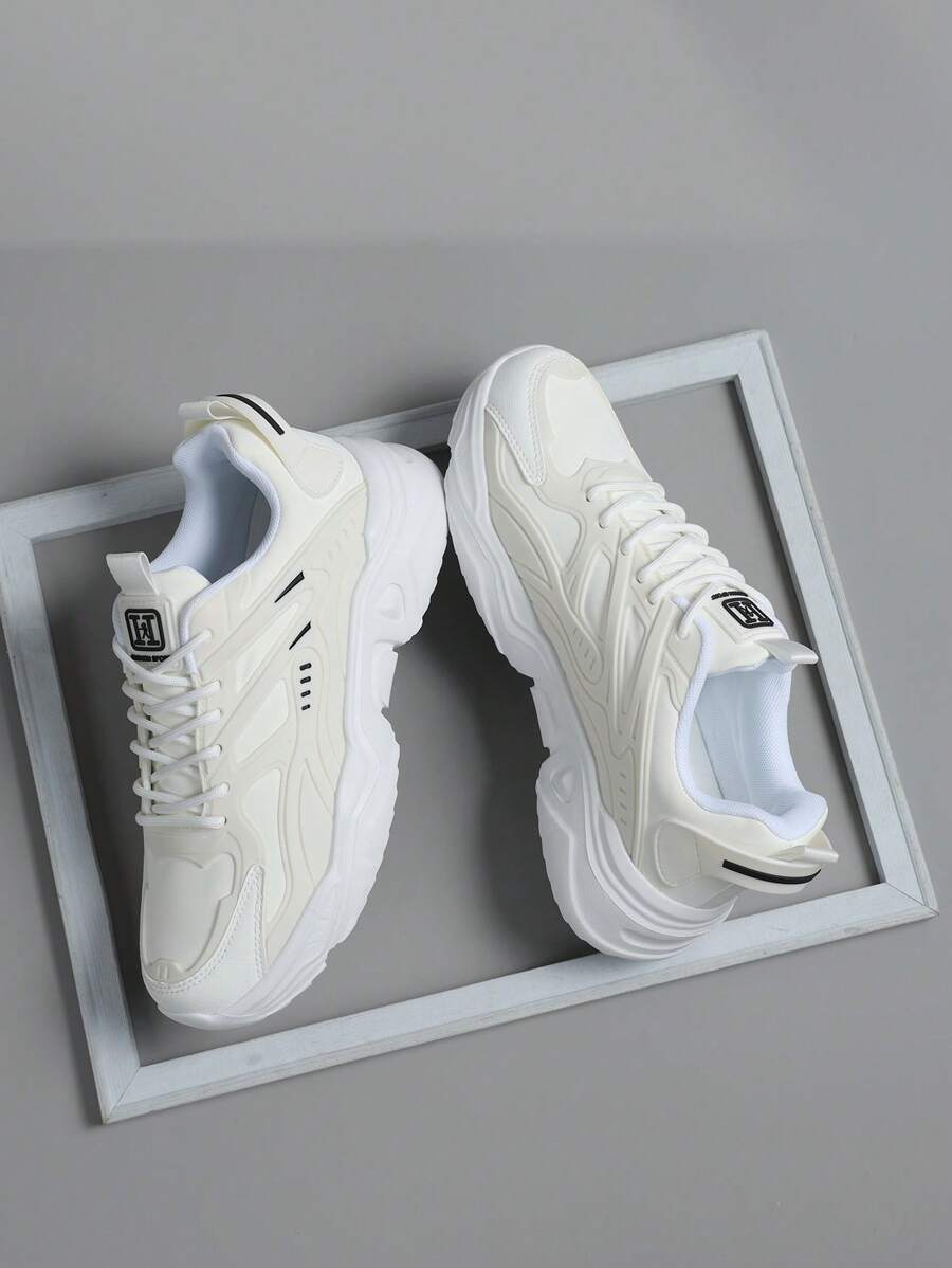 Men's Casual Sneakers, Lace-Up Soft Sole Flat Comfortable Athletic Shoes, Lightweight Low-Top Everyday Shoes - White - View 1