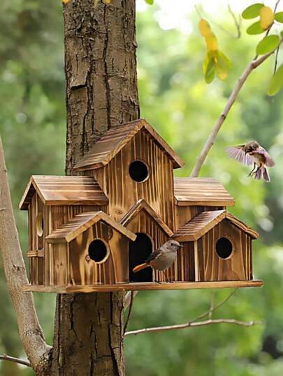 1 pieza Nido de pájaro de madera creativo, colmena de estilo rústico, comedero de pájaros colgante de estilo villa, adecuado para pequeños pájaros, nido al aire libre, casa de pájaros, hábitat de pájaros