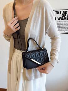 时尚百搭纯色新款 PU 皮革休闲简约压纹单肩小方包女士包