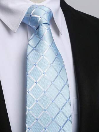 1 pieza Corbata de hombre de 8cm a cuadros azul bebé, corbata de moda personalizada para boda, fiesta y eventos