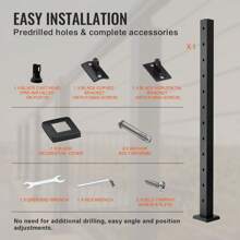 Cable Railing Post, 36" X 2" X 2" To 42" X 2" X 2" Steel Deck Railing Post, 10 Or 12 Pre-Drilled Holes, SUS304 Stainless Steel Cable Rail Post With Horizontal And Curved Bracket, 1-Pack, Silver Or Black - 42" X 2" X 2" 30° Angled Hole Black - View 6
