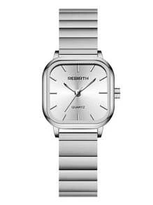 1 件女士方形简约钢带休闲石英腕表，适合日常佩戴 - 白色 - 查看 6