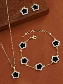 3pcs/Set Bracelet Necklace Stud Earrings For Women 925 Sterling Silver Lucky Jewellery Ladies Fine Jewelry Gift For Girls Getting Married And Engaged Daily Life Dating Decor