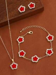 3pcs/Set Bracelet Necklace Stud Earrings For Women 925 Sterling Silver Lucky Jewellery Ladies Fine Jewelry Gift For Girls Getting Married And Engaged Daily Life Dating Decor