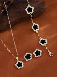 3pcs/Set Bracelet Necklace Stud Earrings For Women 925 Sterling Silver Lucky Jewellery Ladies Fine Jewelry Gift For Girls Getting Married And Engaged Daily Life Dating Decor