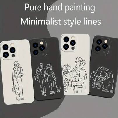 1 szt. Spersonalizowane etui na telefon z nadrukiem portretowym/pary/rodziny, kompatybilne z iPhone'em 16/15/14/13 Plus/Pro/Pro Max, czarna, odporna na wstrząsy obudowa ochronna, odpowiednia jako prezent urodzinowy lub świąteczny dla rodziny i przyjaciół