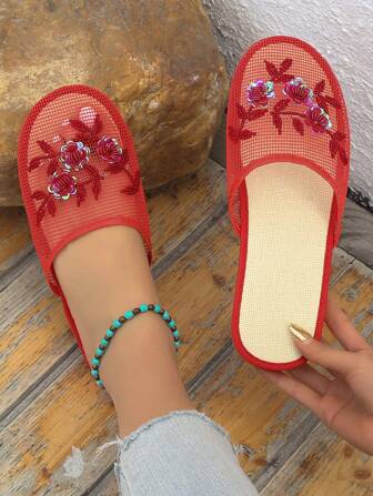 2024 新款手工串珠包头室内/户外两穿网眼家居拖鞋