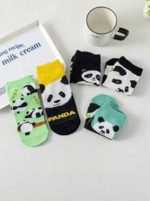 5 Pairs Women's Cartoon Panda Simple Socks, Soft Casual Short Socks, Versatile For Spring & Autumn