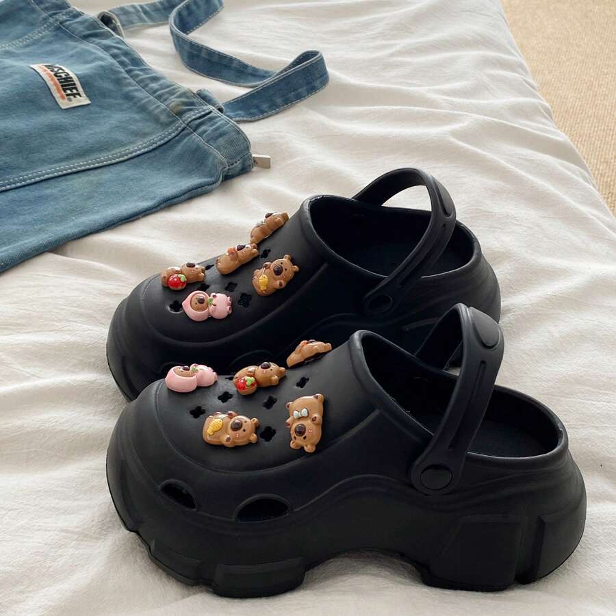 2025 Spring Thick Bottom Hollow Design Capybara Cartoon EVA Beach Garden Clogs For Women, Fashion Party Casual Cute All Season