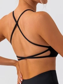 Women's Sports Bra Underwear Twisted Chest Design Criss Cross Backless,Deep V Neck Twist Front Sports Push Up Bra,Outdoor Workout Leisure Bra Running Fitness Pilates