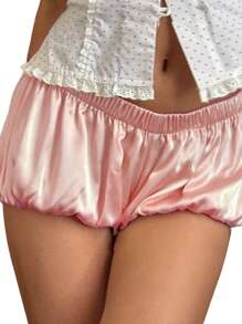 Women Bloomer Shorts, Low Waist Solid Summer Casual Shorts Streetwear for Daily Party - Rosa - Ver 2