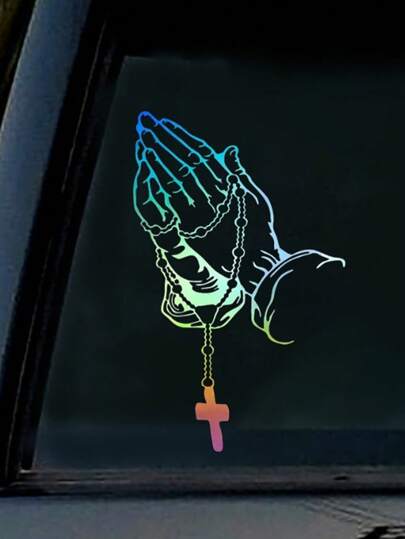 1 pieza Pegatina para el exterior del coche con gesto de mano de cruz de color/rosa, calcomanía de coche personalizada y creativa, modelo universal