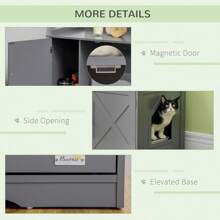 PawHut Wide & Large Cat Litter Box Furniture Hidden Farmhouse Table With Magnetic Doors, Big Covered Kitty Litter Box Enclosure Cabinet With Shelves, Pet Furniture Cat Gift Side Table, Grey - Màu xám đen - Xem 7