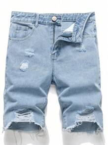 Men's Distressed Pocket Bermuda Denim Shorts, Casual