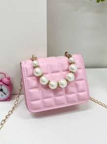 1pc PU Magnetic Closure Minimalist Square Mini Pearl Handbag, Korean Chic Chain Shoulder Crossbody Bag, Comfortable Smooth Strap, Versatile For Daily Commute And Leisure, Ideal For Shopping And Gift Giving - Pearl Handbag - View 14