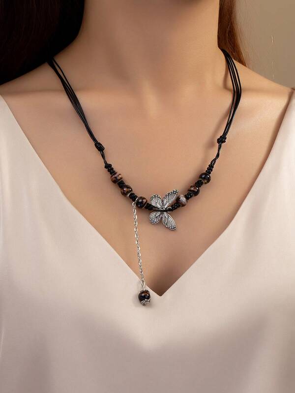 1pc/Set Vintage Butterfly Necklace, Long Tassel Choker Necklace, High-End Design