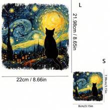 1pc/ 2pcs/3pcs Starry Night Cat Heat Transfer Printing Patch, Mixed Color Vinyl Animal Printing Patch, Suitable For DIY Fashion, Perfect Gift For Cat Enthusiasts, Compatible With Shirts, Jeans, Bags, Cat Clothes