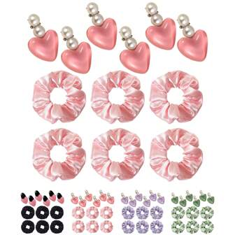 12pcs Bridesmaid Gifts Bridesmaid Proposal Gifts, Bachelorette Party Favors Contain 6 Scrunchies 6 Love Clip For Bridal Wedding Parties