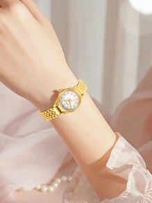 1pc Women's Elegant Petite Quartz Watch, Versatile For Daily Wear - Gold - View 5