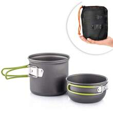 Camping Cookware Mess Kit Ultralight Camping Pot Set Outdoor Cooking Tableware For Hiking Trekking Picnic Fishing Mountaineering - 1套 - 查看 2