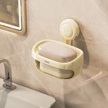 1pc Suction Cup Double Decker Soap Dish, Wall Mounted Drainage Soap Holder Bathroom Shelf No-Drill