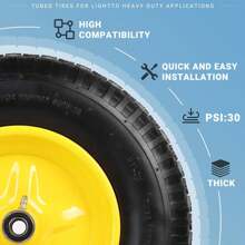 (2-PACK) 4.80/4.00-8" Tire And Wheel, 16" Pneumatic Tire Wheels With 3/4" Bearings And 3" Centered Hub For Wheelbarrow, Hand Truck, Garden Carts, Yard Wagon Dump Cart (Extra 5/8" Bearings)