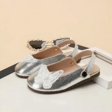 1 双女童包头平底凉鞋一脚蹬休闲拖鞋夏季时尚可爱百搭公主鞋 - 銀色 - 查看 16