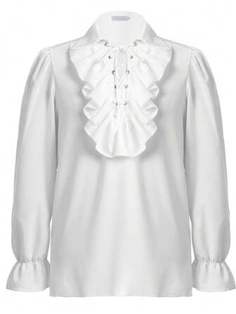 男式万圣节中世纪褶边袖口长袖衬衫