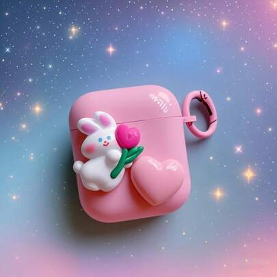 Heart-Shaped Rabbit Design Protective Case For AirPods 2/3/Pro/Pro2/Pro3, Pink For AirPods 4