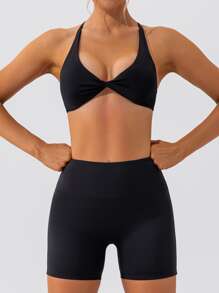 Women's Sports Bra Underwear Twisted Chest Design Criss Cross Backless,Deep V Neck Twist Front Sports Push Up Bra,Outdoor Workout Leisure Bra Running Fitness Pilates