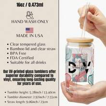 Custom Design Glass Tumbler 16oz Personalized Text Logo Photo Picture Iced Coffee Beer Soda Can Lid Straw Soft Drink Cup Gift Him Her Mom