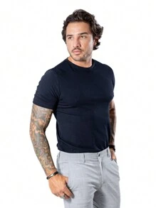 Basic Short Sleeve T-Shirt With Elastane Peruvian Mesh Slim Premium - màu đen - Xem 6