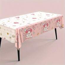 Sanrio Mantel desechable festivo de Sanrio Kuromi y amigos - plástico, diseño de dibujos animados lindos con globos, flores y corazones | Perfecto para cumpleaños, bodas y picnics, globos de cumpleaños