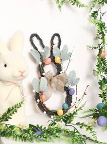 1 pieza Guirnalda de conejo artificial de primavera, decoración plástica multifuncional, sin batería, apropiada para la entrada del hogar, la granja, la ventana interior/exterior, la pared y la decoración de la chimenea, ideal para Pascua, San Valentín, San Patricio, ceremonia de graduación, celebraciones del festival de junio