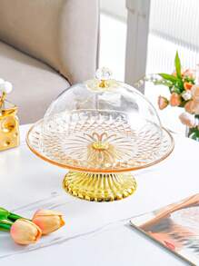 1pc Elegant Round Cake Stand Tray, Plastic, Intricate Pattern Design - Ideal For Birthday Parties, Weddings, Baby Showers, Ramadan