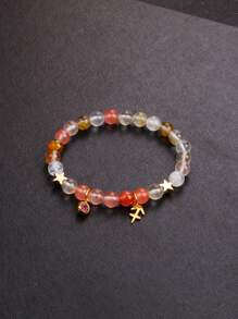 1Piece 12 Zodiac Signs Elegant Natural Gemstone Bracelet 6mm Opal Rose Quartz Watermelon Tourmaline Peach Blossom Stone Blue Apatite Red Aventurine Carnelian Rhodonite Bloodstone Rutilated Quartz Beads Girlfriend Bangles With Gold Color Stainless Steel 12 Zodiac Medallion And Vibrant Cubic Zirconia Jewelry Unique Birthday 12 Zodiac Gift For Women