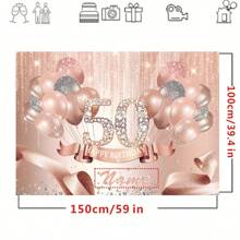 Pancarta de fondo personalizada Nombre: Feliz cumpleaños, 16º y 18º, 30º, 40º, 50º, 60º, 70º, 80º Decoraciones de fiesta de cumpleaños con globos rosas brillantes, decoración de la mesa del pastel con nombre personalizado, material base de etileno, calidad de fotografía de fondo, artículos para despedida de soltera - Multicolor - Ver 4
