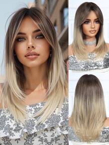 高品质休闲时尚女士化纤假发渐变 18 英寸长直发带刘海分层合成耐热纤维材料适合度假旅行家庭聚会角色扮演日常穿着 - 漸層 - 查看 2