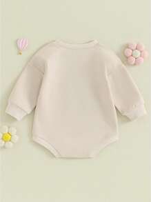 Toddler Baby Sweatshirt Rompers Colorful Letter Embroidery Long Sleeve Round Neck Jumpsuit For Newborn Cute Clothes - Apricot - View 3