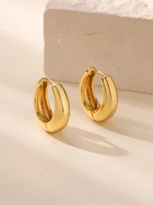 1对小巧厚圆顶耳环，女士18K镀金极简圆形耳环，婚礼首饰 - 金黃色 - 查看 2