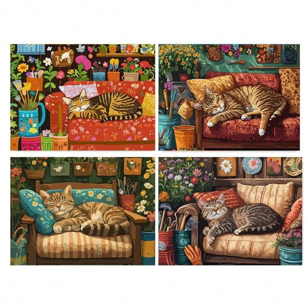 1 pezzo Kit di pittura a numeri, con disegno di gatto, per adulti, dipinto per numeri, opera d'arte animale su tela da 40x50cm/16x20 pollici, senza cornice
